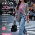 Femme portant un look stylé inspiré des tendances de New York en 2026, avec des imprimés et des sneakers.