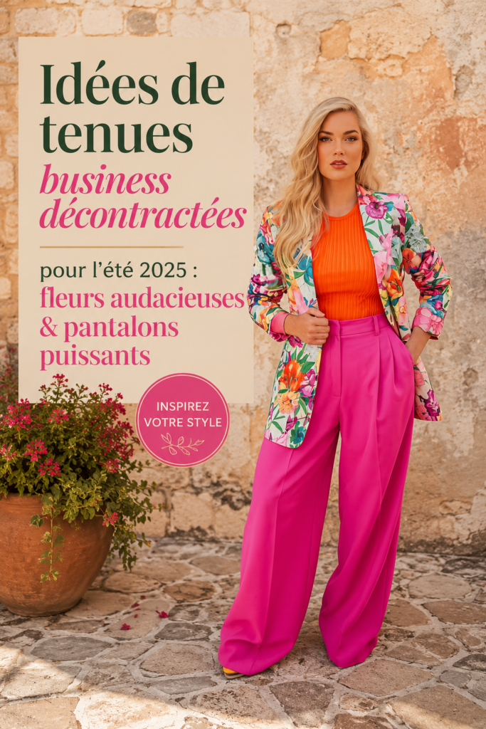 Femme portant une tenue business casual florale pour l'été