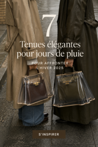 Une femme élégante avec une tenue d'hiver stylée sous la pluie