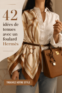 Un foulard Hermès coloré présenté sur fond neutre, évoquant le style et l'élégance.