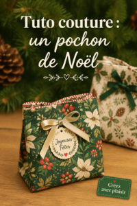 Pochon de Noël coloré en tissu festif avec un joli ruban.