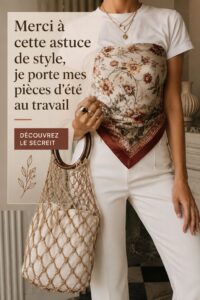 Femme portant une tenue d'été élégante au bureau, mélangeant style et professionnalisme.