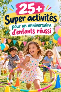 Groupe d'enfants jouant à des jeux d'anniversaire, rires et joie au rendez-vous.