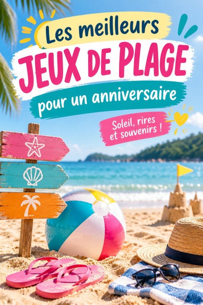 Un groupe d'amis s'amusant à la plage pendant une fête d'anniversaire avec des jeux