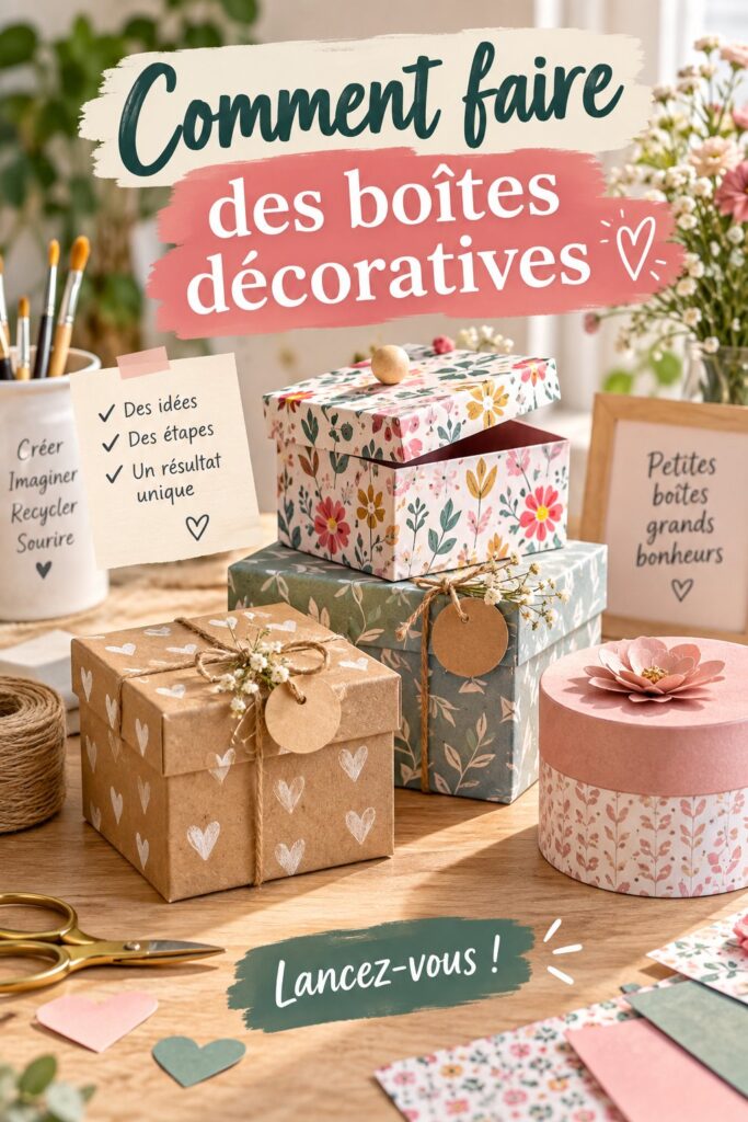 Boîte décorative colorée faite maison avec dessins et embellissements.