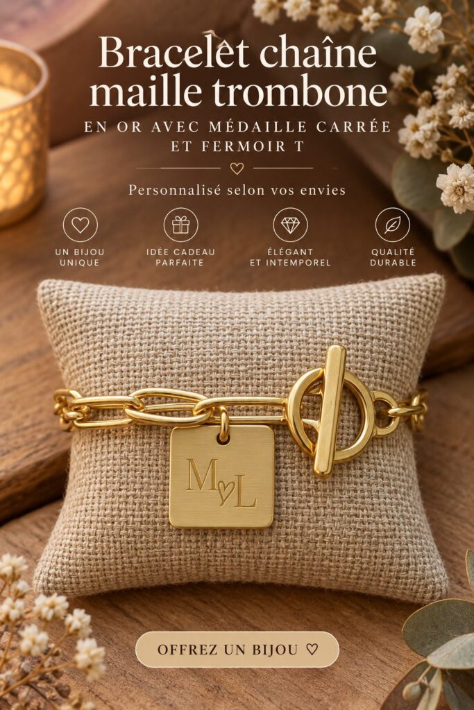Bracelet en or personnalisé avec un design élégant et une gravure unique.