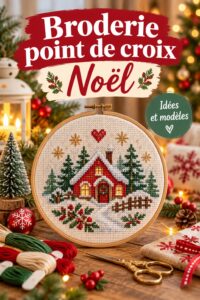 Une belle broderie point de croix représentant un motif de Noël, idéale pour les cadeaux.
