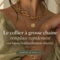 Femme portant un collier à chaînes épaisses en argent, illustrant la tendance mode actuelle.