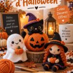 Crochets d'Halloween colorés suspendus dans un décor festif