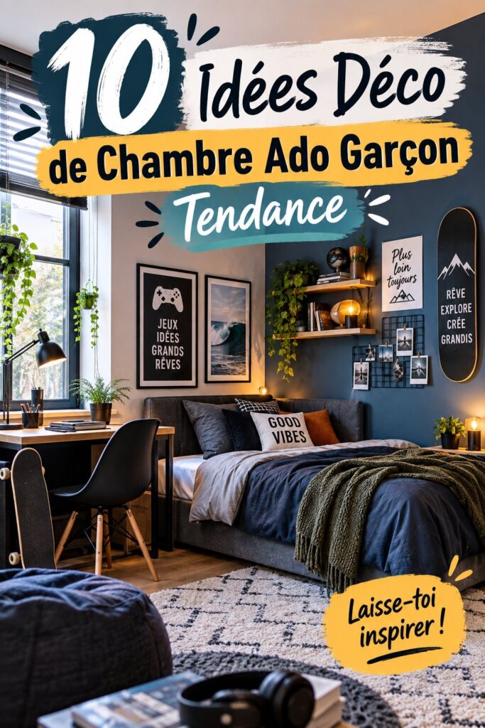 Chambre d'adolescent moderne avec décoration tendance pour garçon