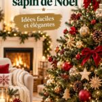 Un sapin de Noël décoré avec des ornements colorés et modernes, créant une ambiance festive.