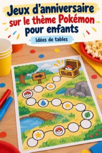 Une table décorée sur le thème des Pokémon pour une fête d'anniversaire réussie.