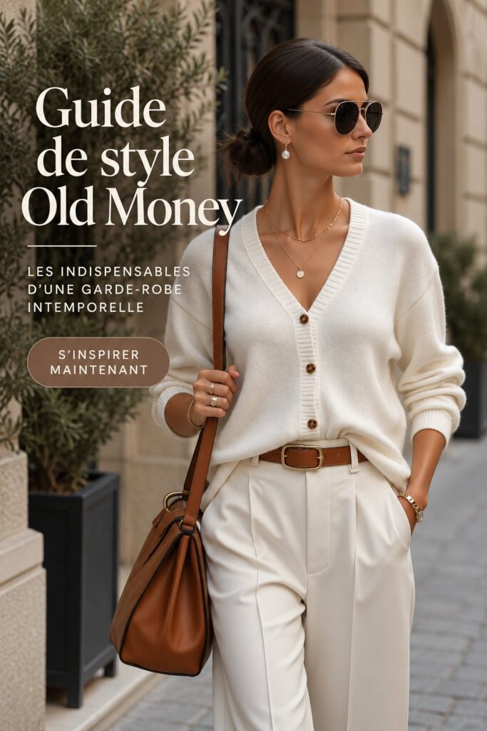 Femme habillée avec un style intemporel, portant un trench-coat élégant et un pantalon chic.