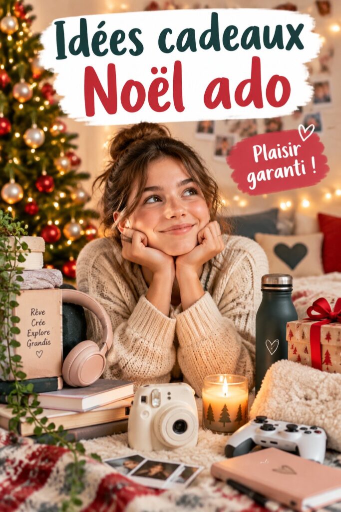 Sélection de cadeaux de Noël pour adolescents, incluant gadgets et accessoires modernes.