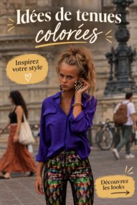Vêtements colorés et tendance pour femmes, présentés sur un cintre.