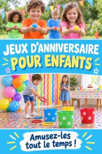 Des enfants s'amusent à des jeux d'anniversaire colorés et joyeux.