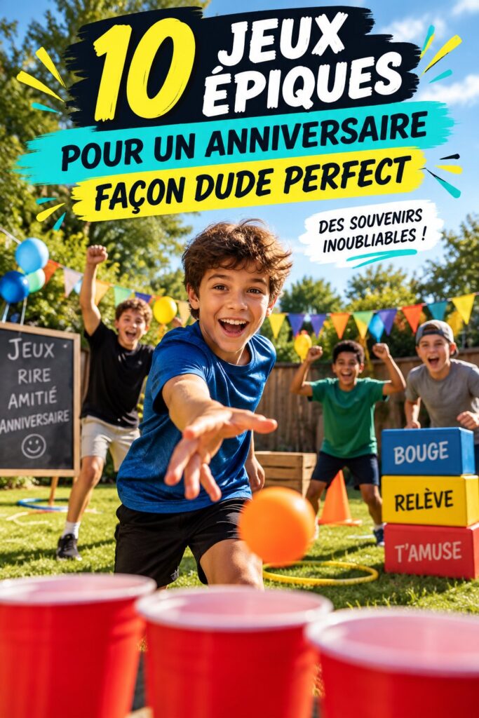 Des enfants jouant à un jeu d'anniversaire dans un jardin.