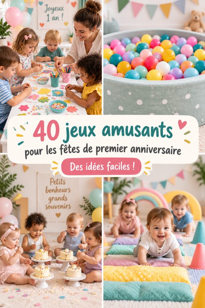 Jeux amusants d'anniversaire pour enfants de 1 an, rassemblant des amis et des rires.