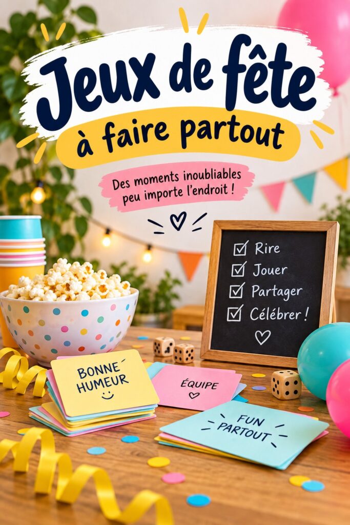 Une table décorée pour une fête avec des jeux de société prêts à être joués