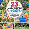 Enfants jouant à un jeu d'anniversaire extérieur en riant.