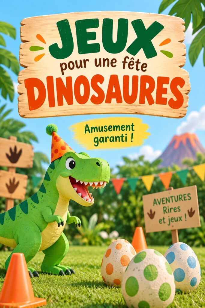 Fête d'anniversaire sur le thème des dinosaures avec des enfants jouant
