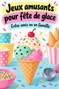 Groupe d'enfants jouant à des jeux de fête de glaces avec des coupes de glaces.