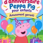 Enfants jouant à des jeux colorés sur le thème de Peppa Pig lors d'une fête d'anniversaire.