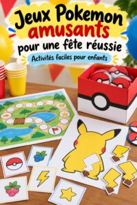 Décoration de fête sur le thème Pokémon avec des jeux et activités amusantes.