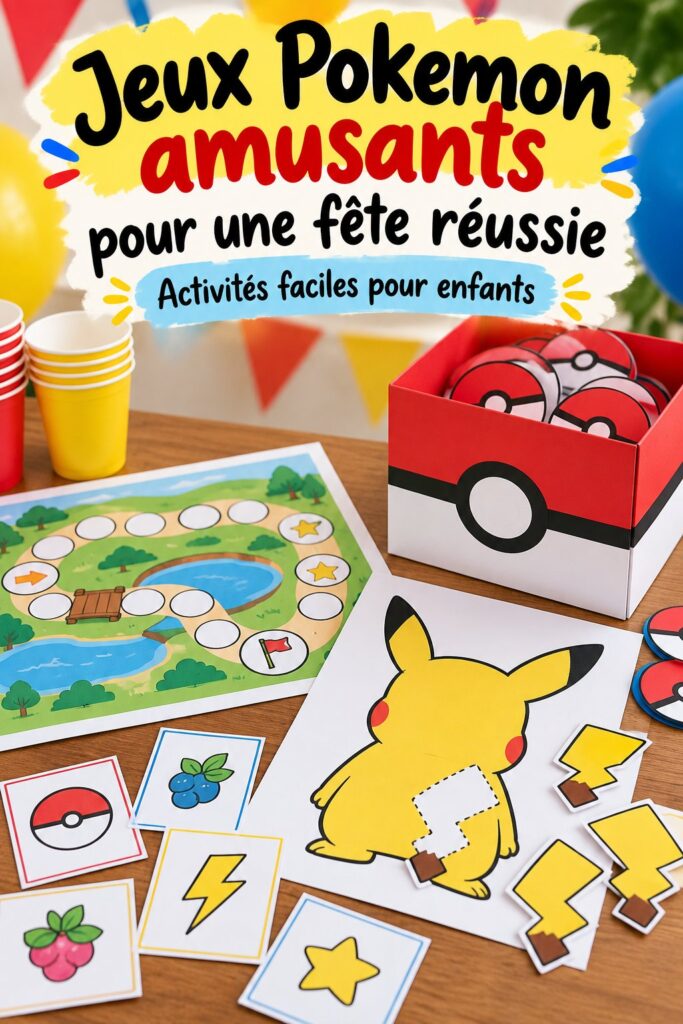 Décoration de fête sur le thème Pokémon avec des jeux et activités amusantes.