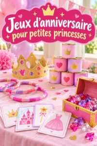 Jeux de princesse pour une fête d'anniversaire enchantée avec des enfants riant et jouant.