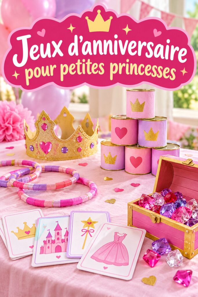 Jeux de princesse pour une fête d'anniversaire enchantée avec des enfants riant et jouant.