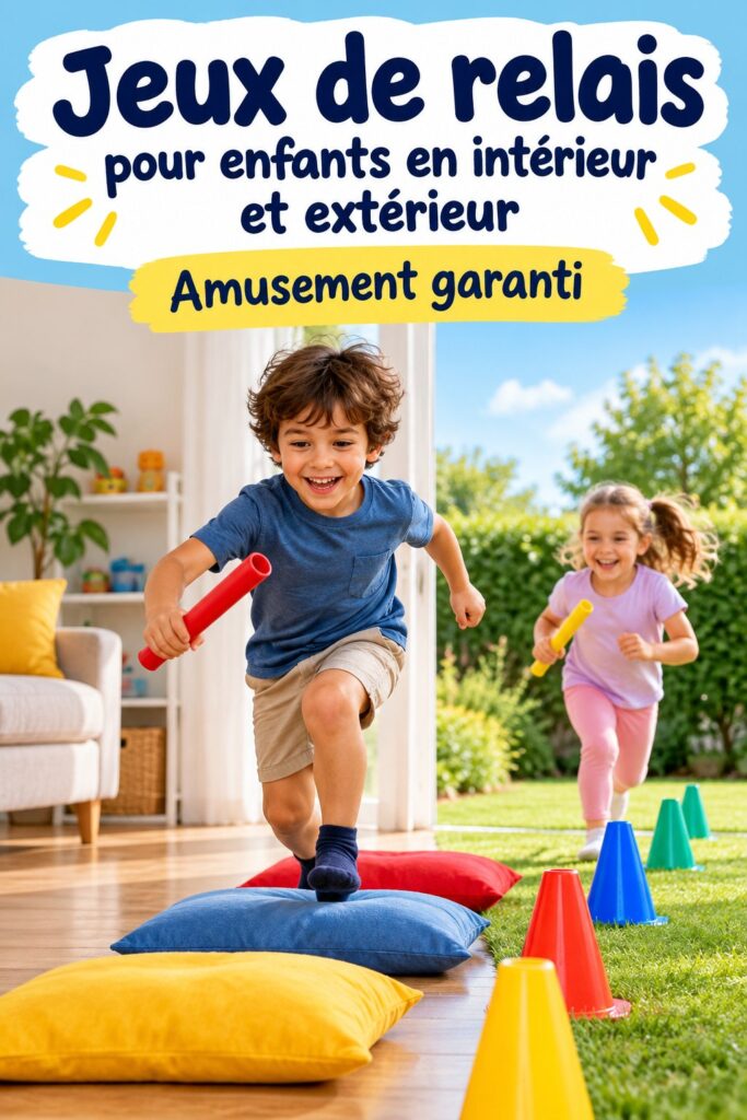 Enfants jouant à un jeu de relais amusant dans le jardin