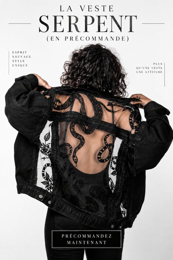 Femme portant un manteau serpent élégant, stylisé pour un look automnal