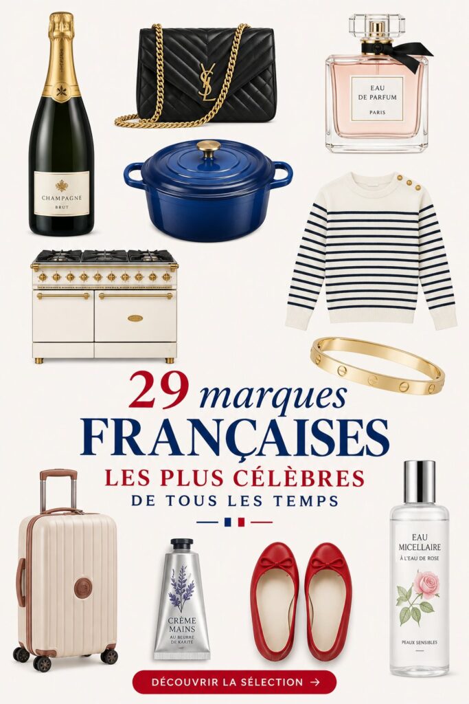 Collage d'articles de marques françaises emblématiques pour un style chic