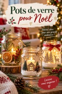 Un ensemble de pots de verre décorés avec des éléments festifs pour Noël