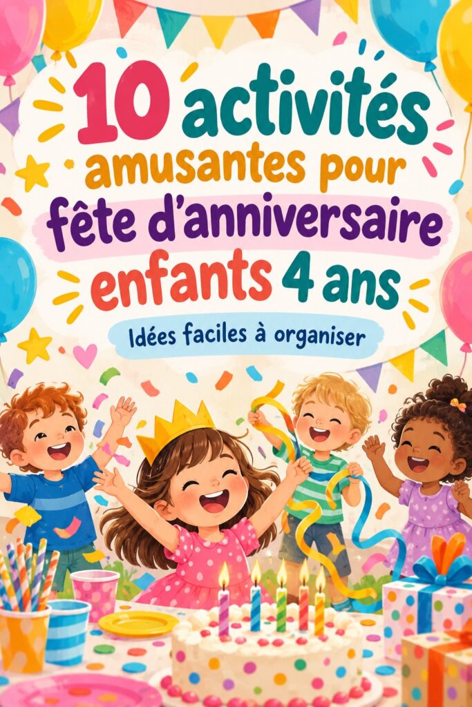 Un groupe d'enfants s'amusant lors d'une fête d'anniversaire, jouant à des activités ludiques.