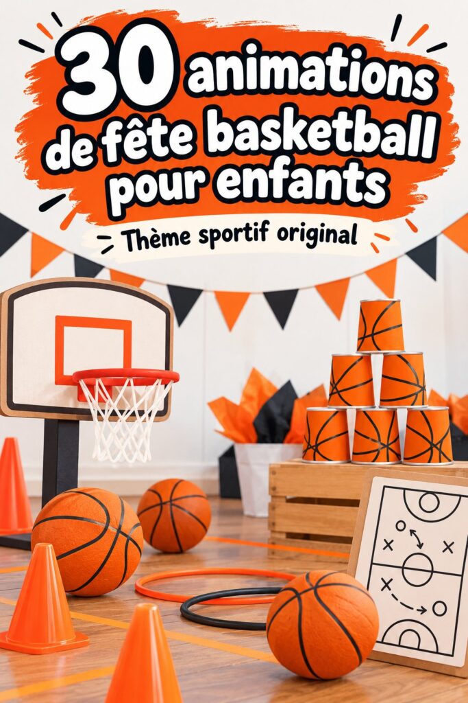 Un groupe d'enfants jouant au basketball lors d'une fête d'anniversaire.