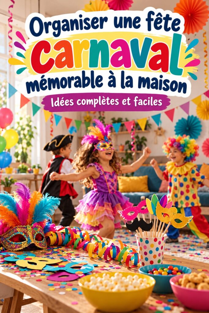 Fête d'anniversaire sur le thème du carnaval avec des décorations colorées et des jeux
