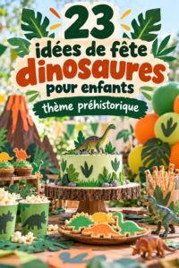 Une fête d'anniversaire sur le thème des dinosaures, avec des décorations colorées et des jeux amusants.