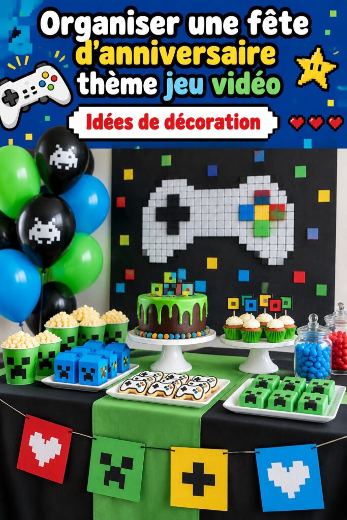 Fête d'anniversaire sur le thème de Mario avec décorations colorées et ballons