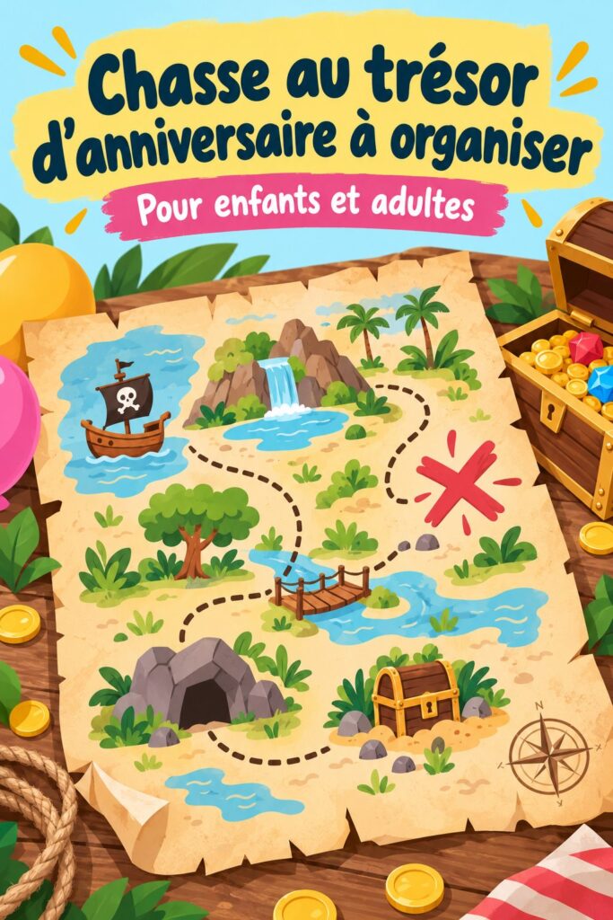 Chasse au trésor d'anniversaire avec enfants dans un jardin