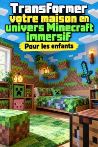 Décoration d'anniversaire inspirée de Minecraft avec des ballons et des éléments de jeu.