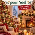 Une salle à manger joliment décorée pour Noël avec des touches chaleureuses et festives.