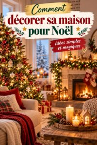 Une salle à manger joliment décorée pour Noël avec des touches chaleureuses et festives.