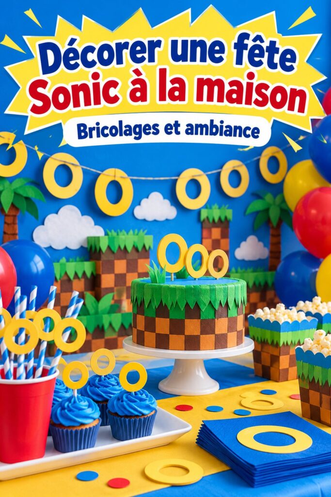 Une décoration colorée sur le thème de Sonic pour une fête d'anniversaire