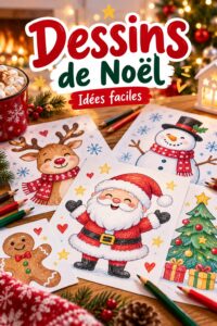 Des dessins colorés de Noël décorant un mur de salon chaleureux.