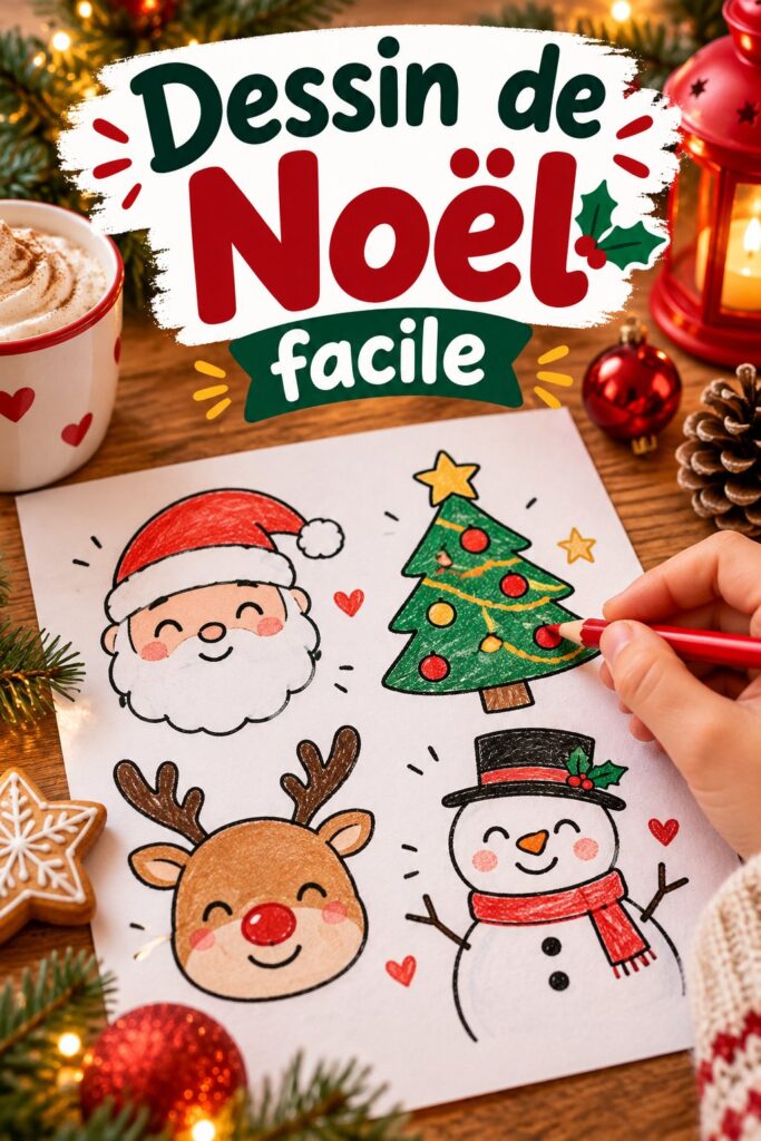 Une collection de dessins de Noël simples montrant des scènes festives et créatives