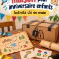 Escape room d'anniversaire pour enfants à la maison avec décorations colorées.