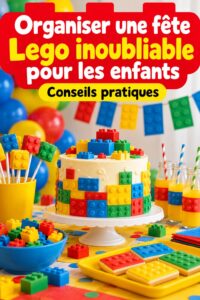 Une fête Lego décorée avec des briques colorées et des jeux pour enfants