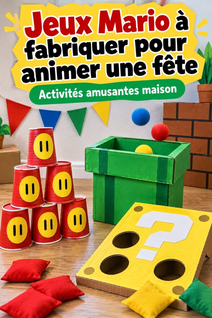 Enfants jouant à des jeux Mario lors d'une fête joyeuse